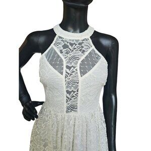 White Lace Halter Illusion Miniskirt Party Dress - Windsor